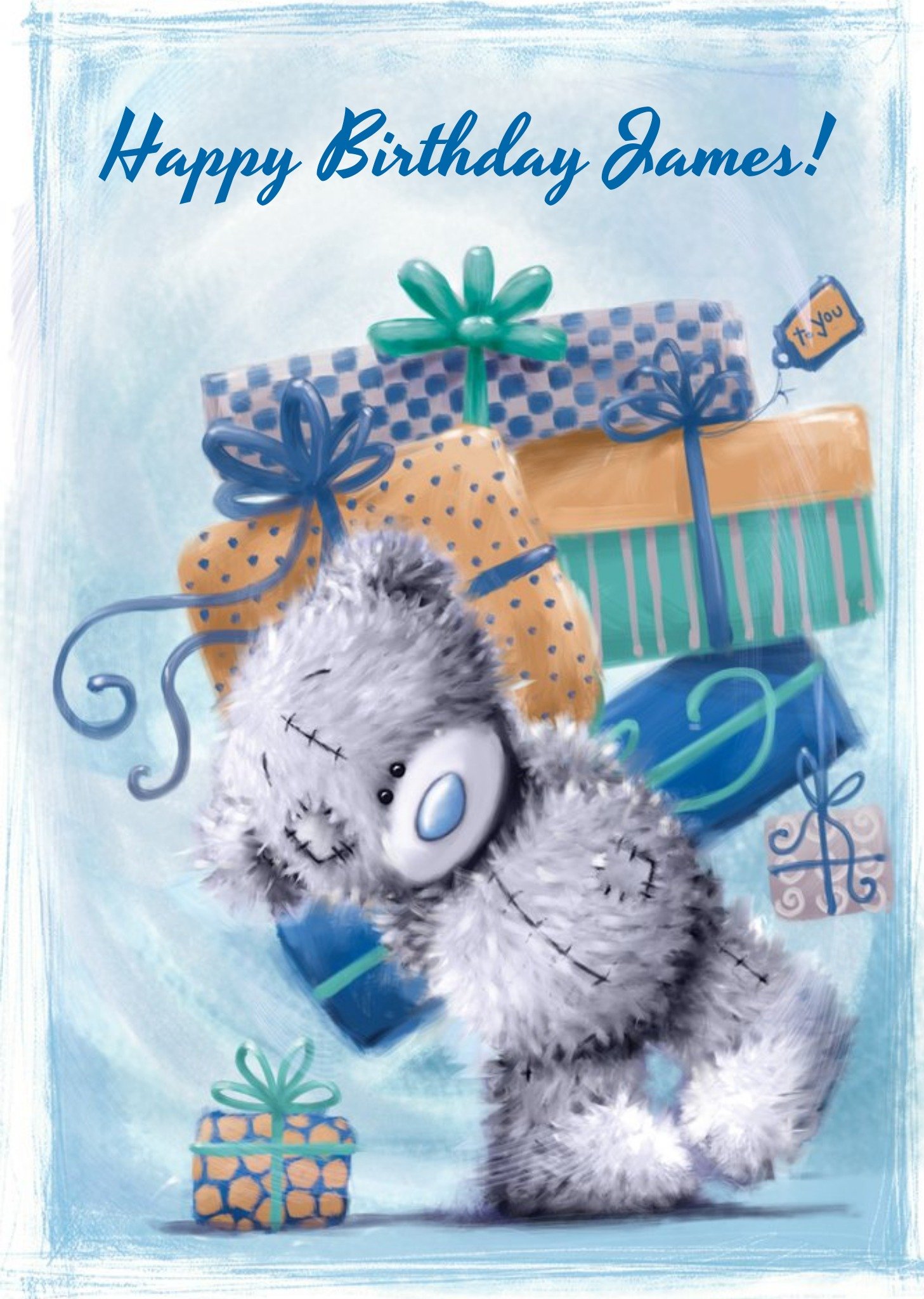 Me To You Tatty Teddy Too Many Presents Personalised Birthday Card Ecard