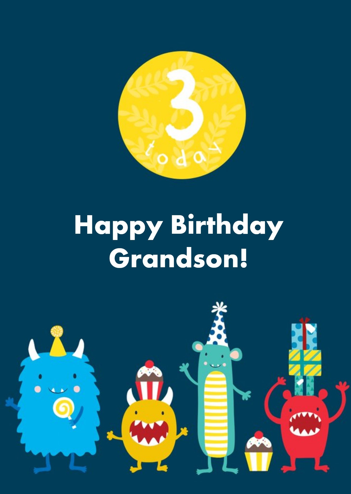 Moonpig James Ellis Monsters 3 Today Grandson Birthday Card, Large