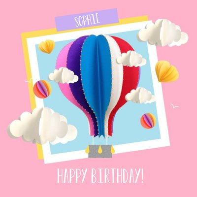 Paper Cutouts Hot Air Balloon In The Clouds Personalised Happy Birthday Card