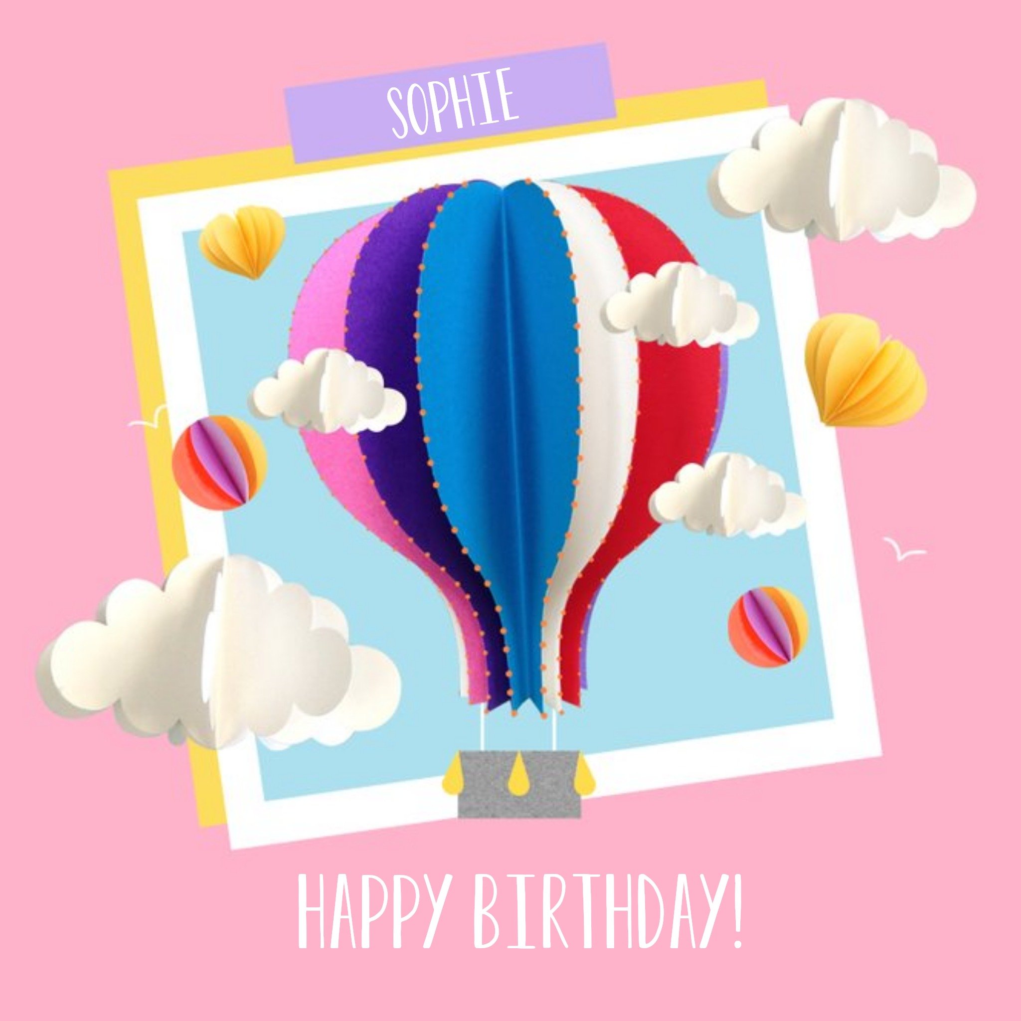 Moonpig Paper Cutouts Hot Air Balloon In The Clouds Personalised Happy Birthday Card, Square