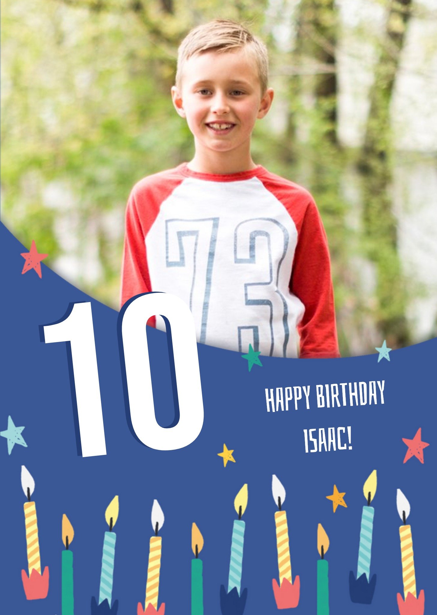 Modern Illustrated Candles 10th Birthday Photo Upload Card Ecard