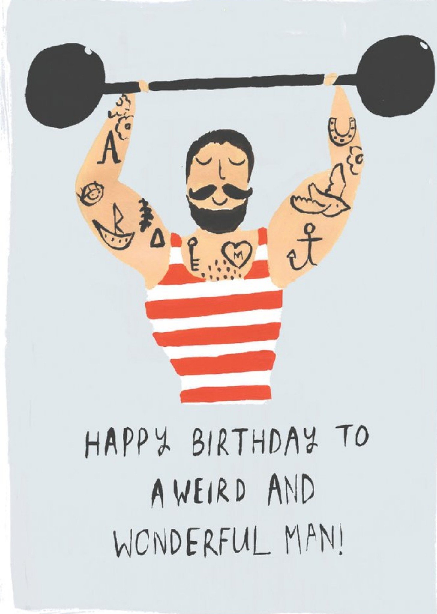 Sooshichacha Funny Weird And Wonderful Man Weightlifter Birthday Card, Large