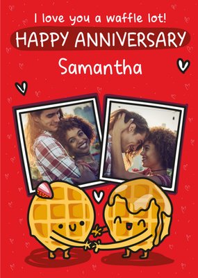 Cute Illustrated Waffle Photo Upload Anniversary Card