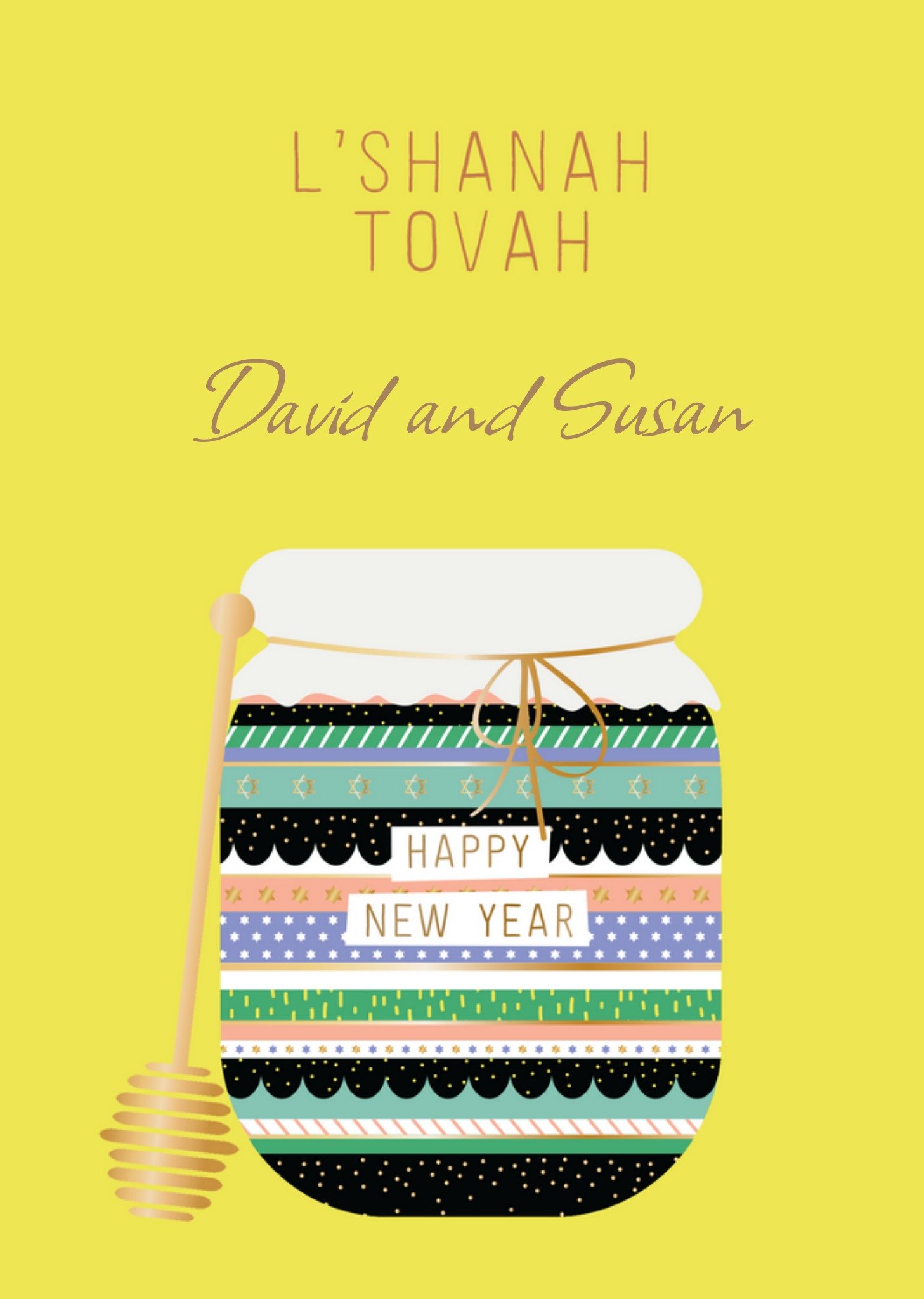 Illustrated Honey L'shanah Tovah Happy New Year Rosh Hashanah Card