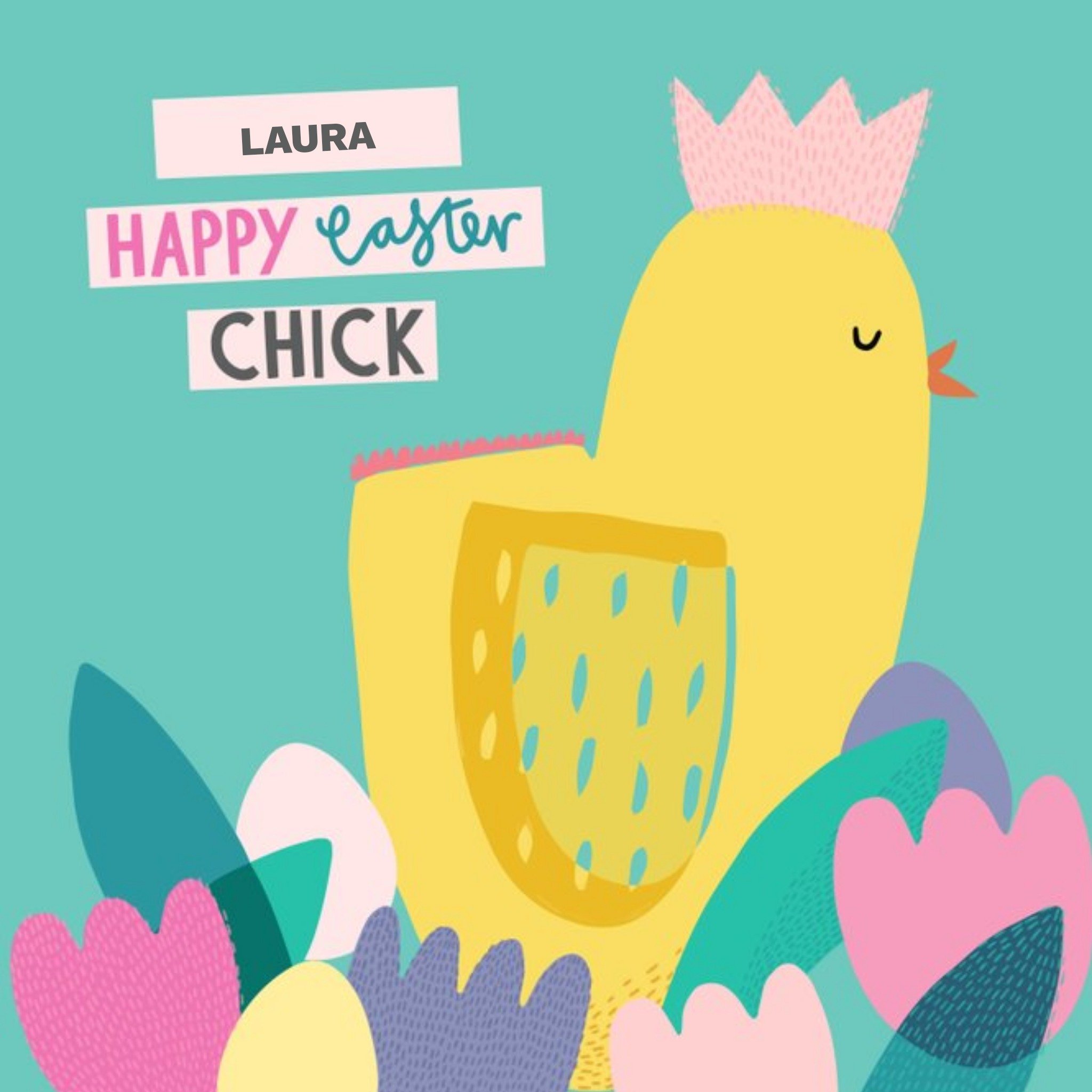 Happy Easter Chick Personalised Text Card, Square