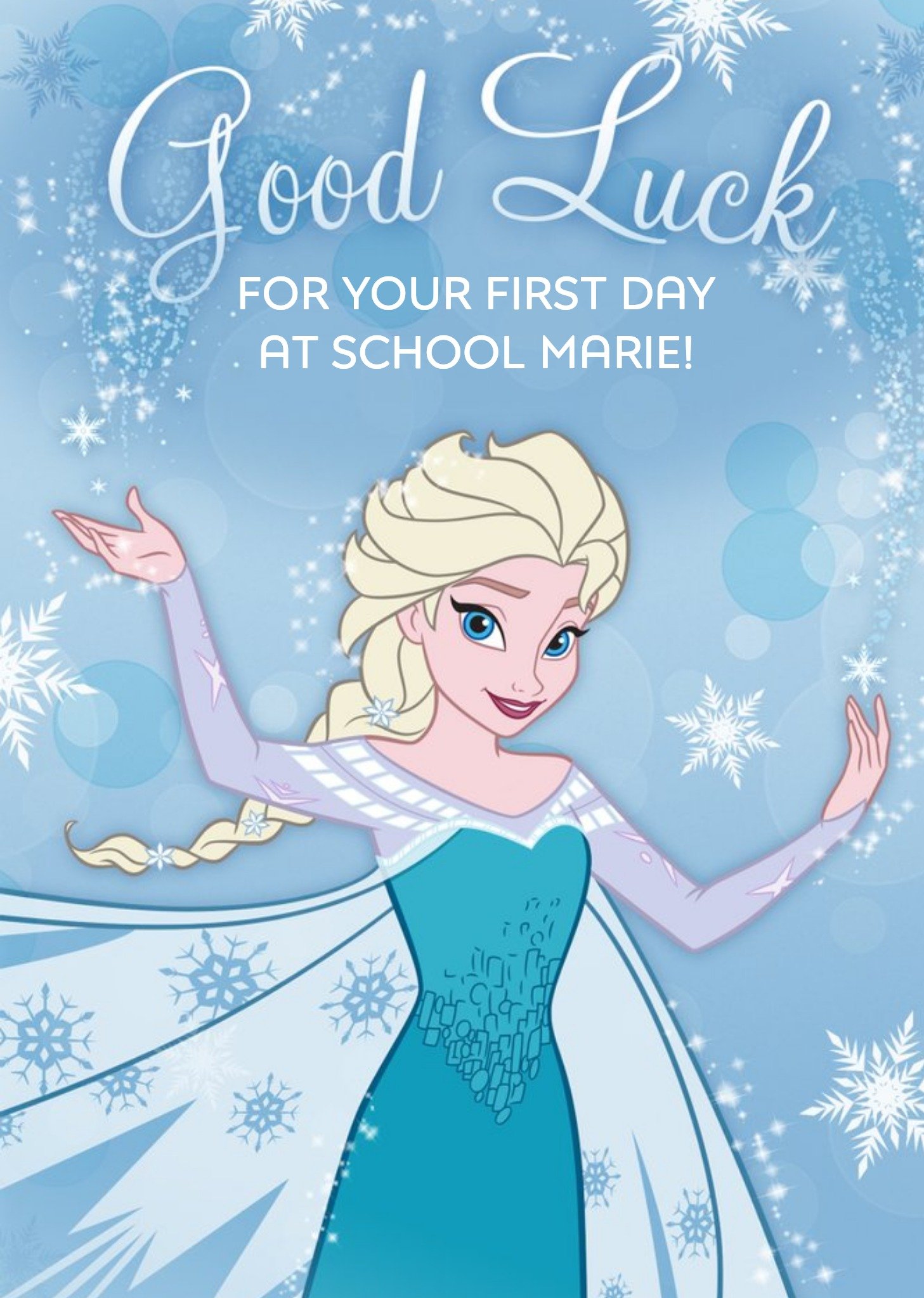 Disney Frozen Good Luck First Day At School Personalised Card Ecard
