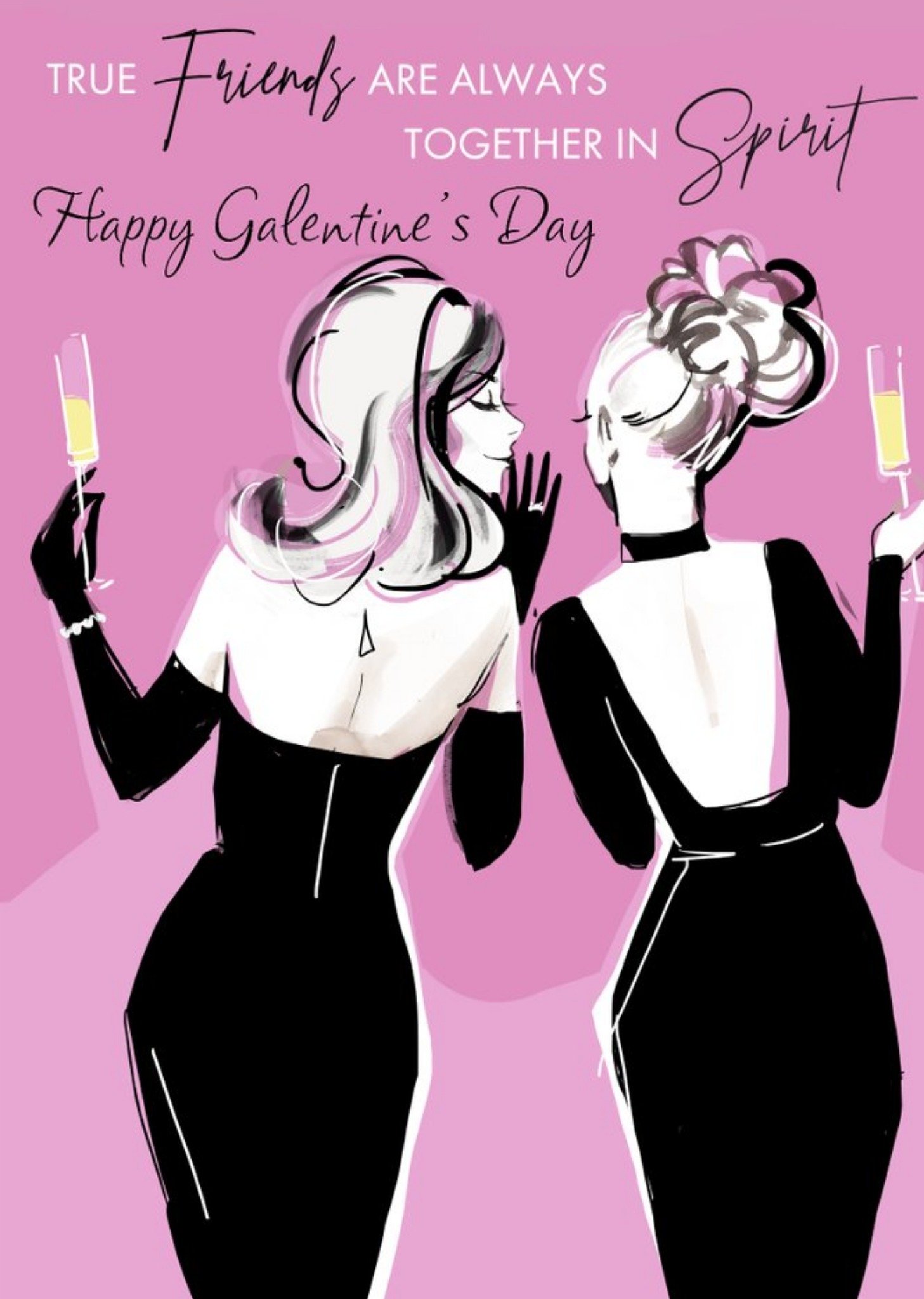 Fashion Illustration True Friends Are Always Together In Spirit Happy Galentines Day Card Ecard