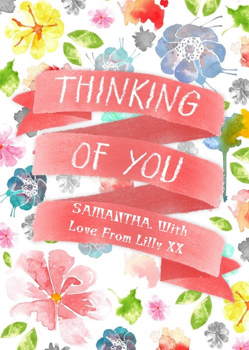 Floral Background Personalised Thinking Of You Card