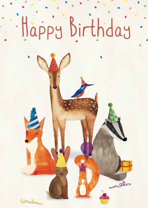 Woodland Animals Happy Birthday Card