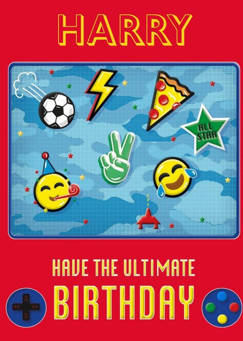 Illustration Of A Handheld Games Console With Fun Emojis Birthday Card