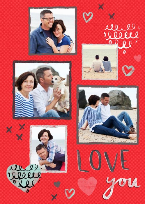 Red And Grey Personalised Multi Photo Upload Happy Valentine's Day Card