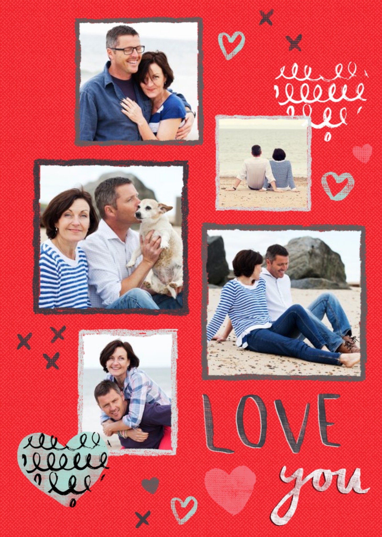 Red And Grey Personalised Multi Photo Upload Happy Valentine's Day Card Ecard