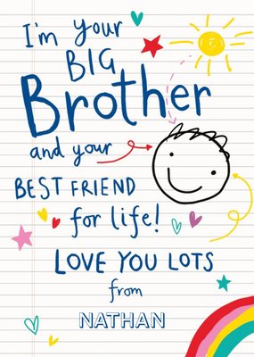 Blue Typographic Doodle Customisable I'm Your Big Brother Card