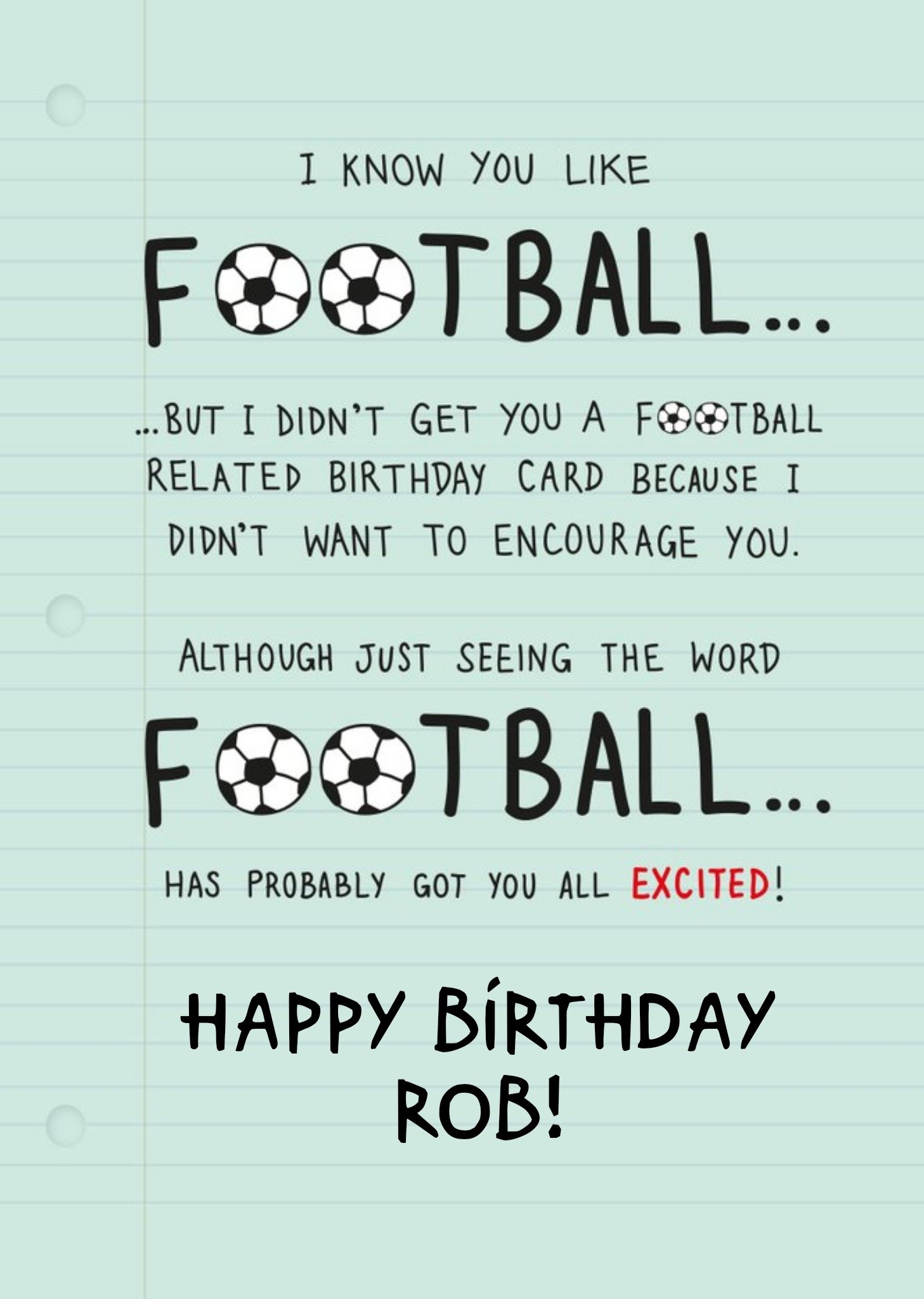 Moonpig For Football Fans Personalised Birthday Card, Large