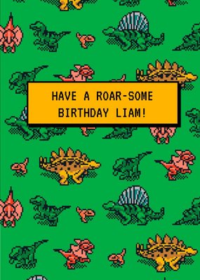Jurassic Park Retro Gaming 8-Bit Dinousaur Birthday Card