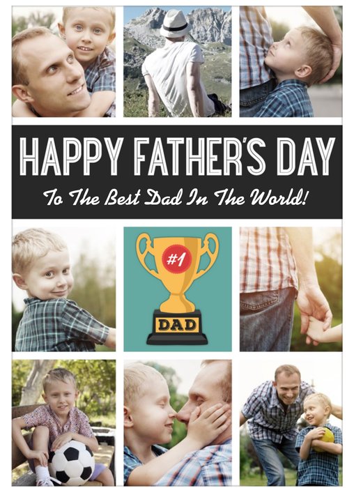 Number One Dad Trophy Photo Grid Upload Happy Father's Day Card