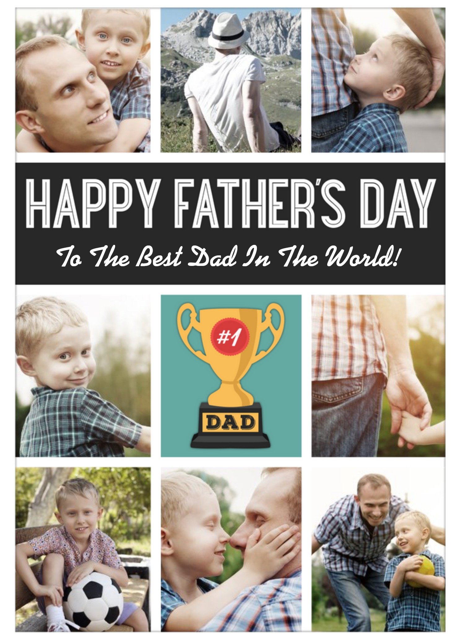 Moonpig Number One Dad Trophy Photo Grid Upload Happy Father's Day Card Ecard