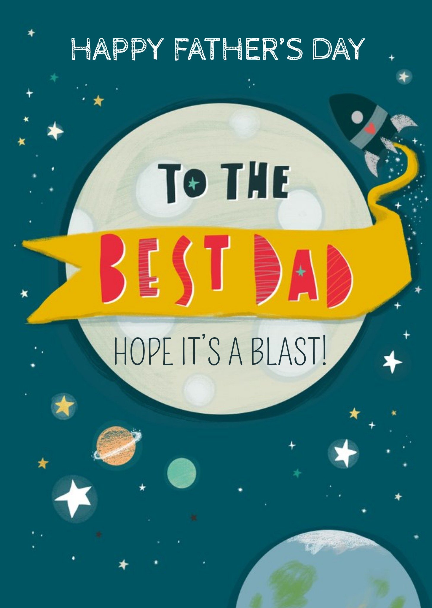 Moonpig Colette Barker Illustrated Father's Day Space Colourful Card Ecard