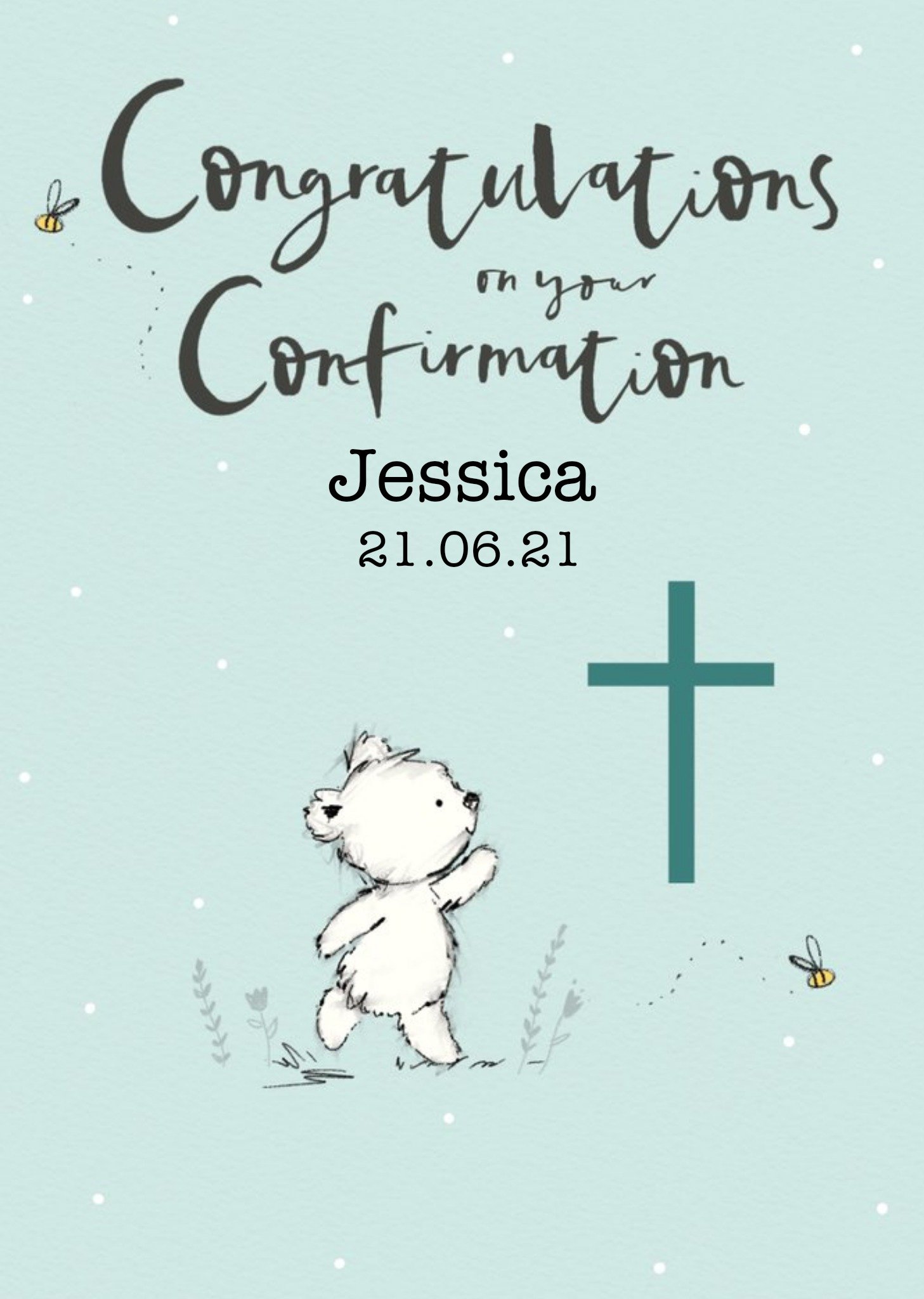 Clintons Cute Illustrated Teddy Customisable Confirmation Day Card Ecard