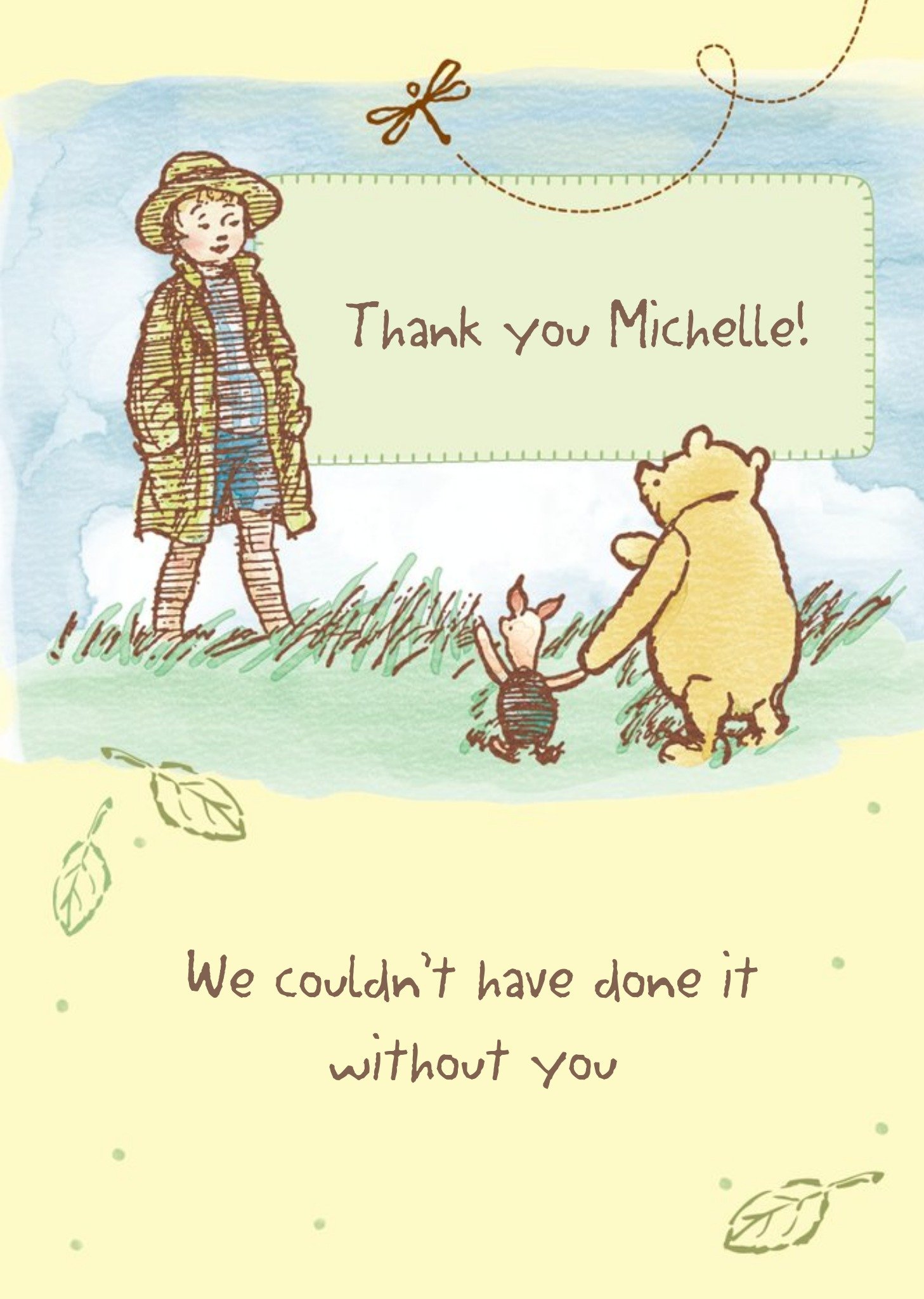 Disney Classic Winnie The Pooh We Couldn't Have Done It Without You Personalised Thank You Card