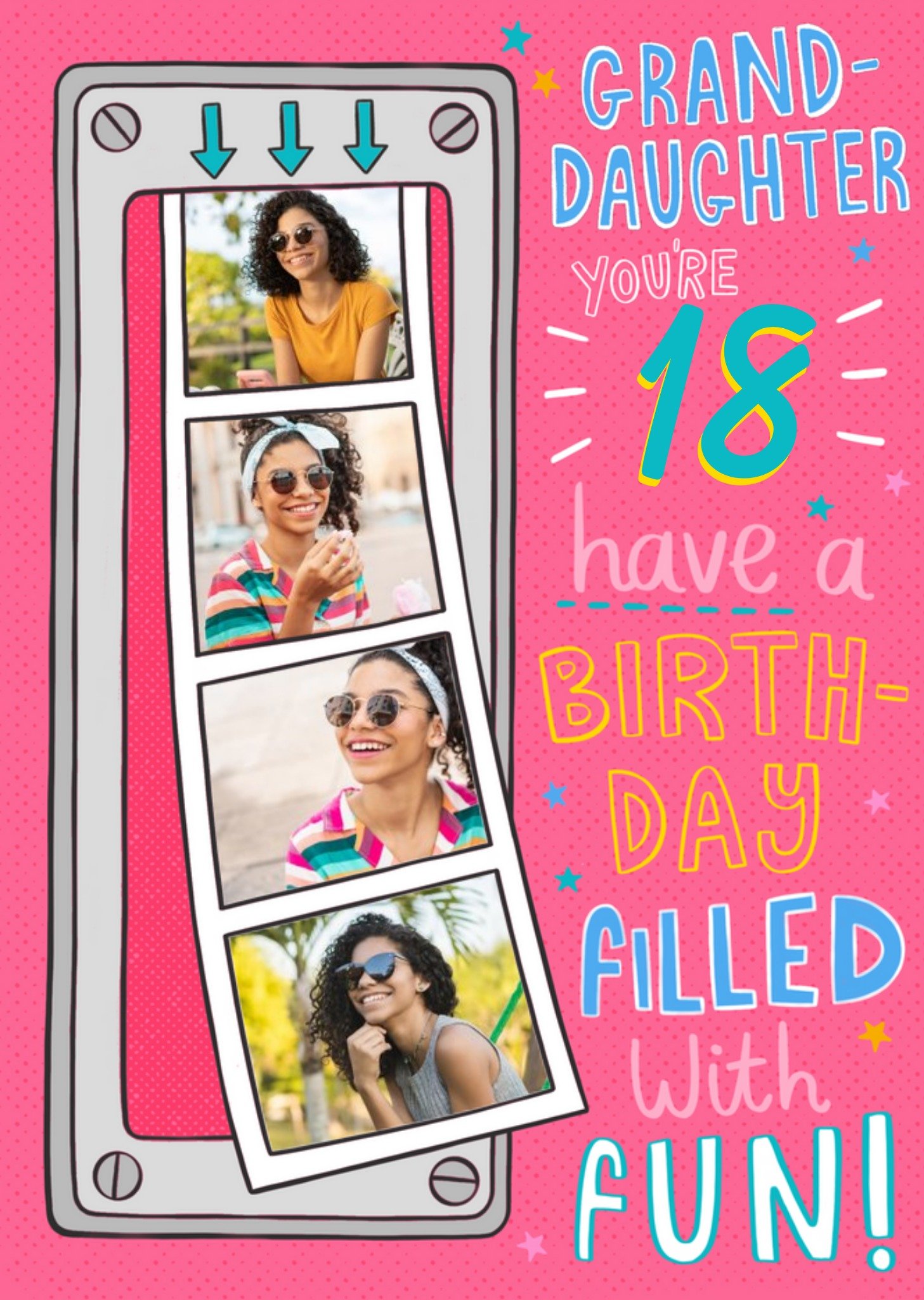 Photo Strip Illustration Granddaughter You're 18 Photo Upload Birthday Card Ecard