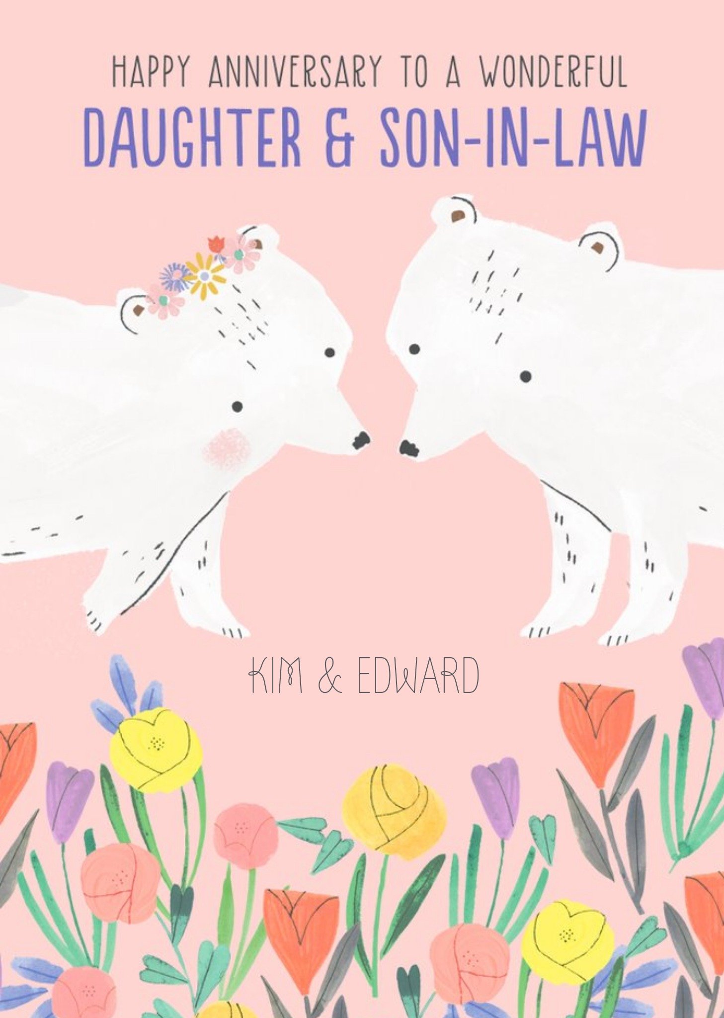 Editable Cute Polar Bears Daughter & Son-In-Law Anniversary Card