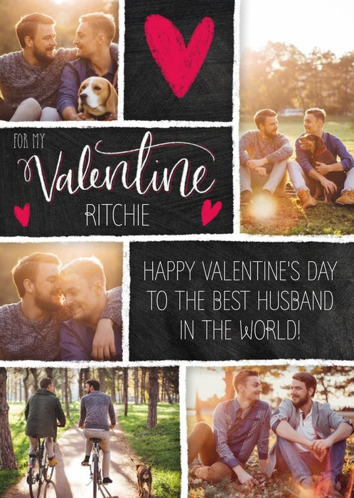 Chalkboard Style Personalised Multi Photo Upload Happy Valentine's Day Card For Husband