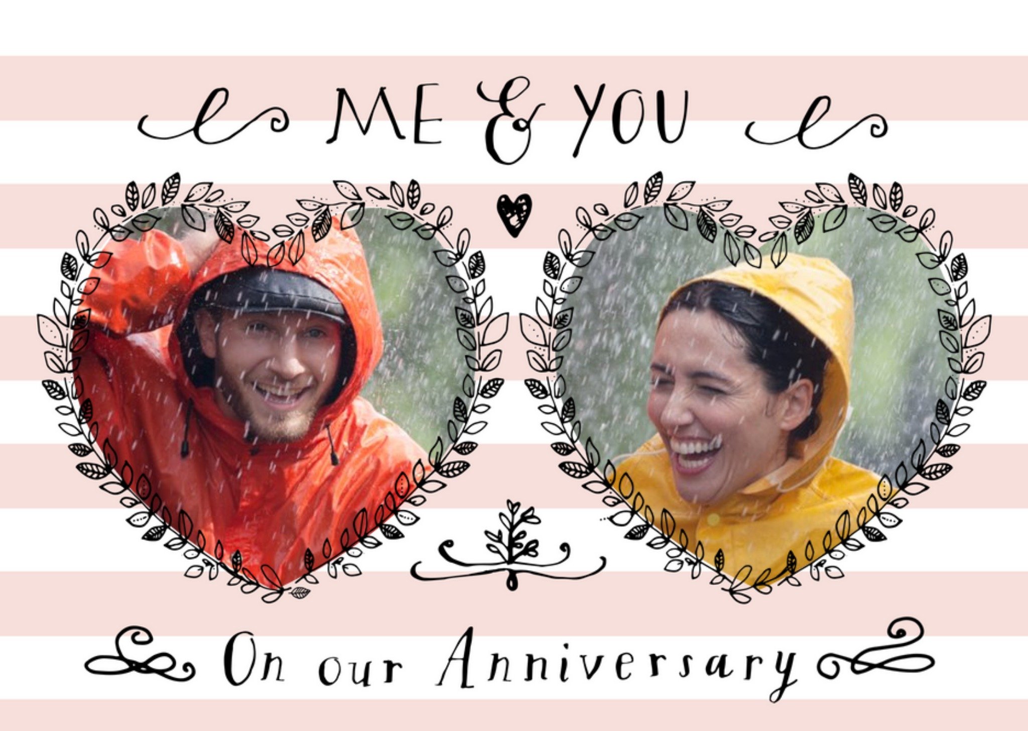 Me & You Hearts And Stripes Personalised Anniversary Card Ecard