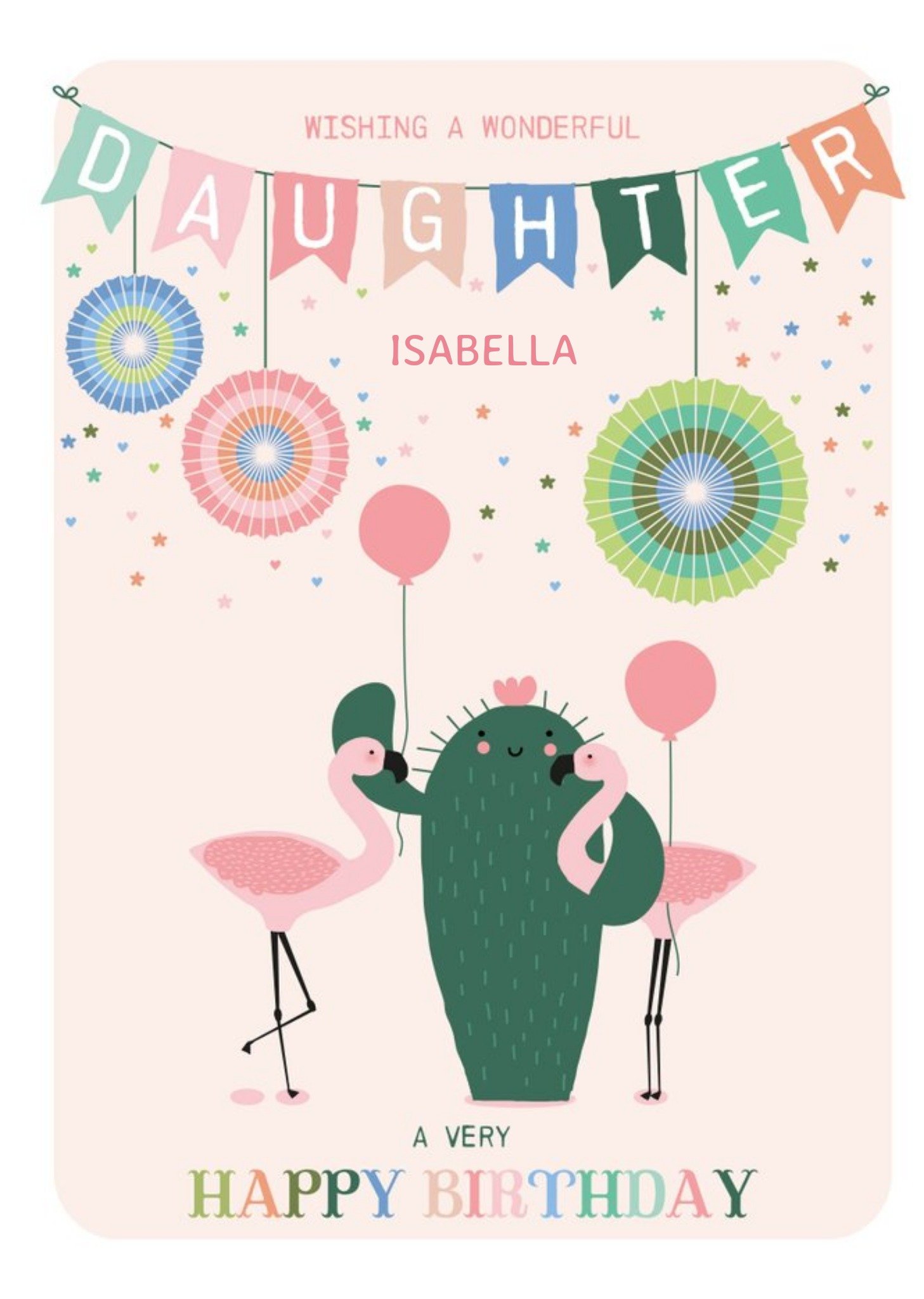 Cute Wonderful Daughter Flamingo Birthday Card Ecard