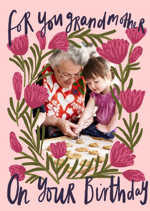 Katy Welsh Floral Theme Birthday Photo Upload Card
