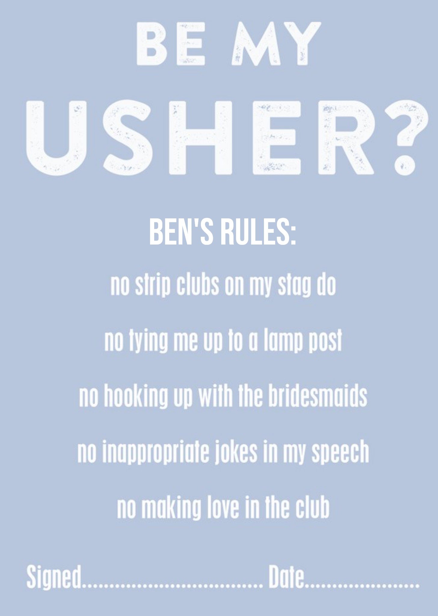 Moonpig Groom's Rules Personalised Be My Usher Card, Large