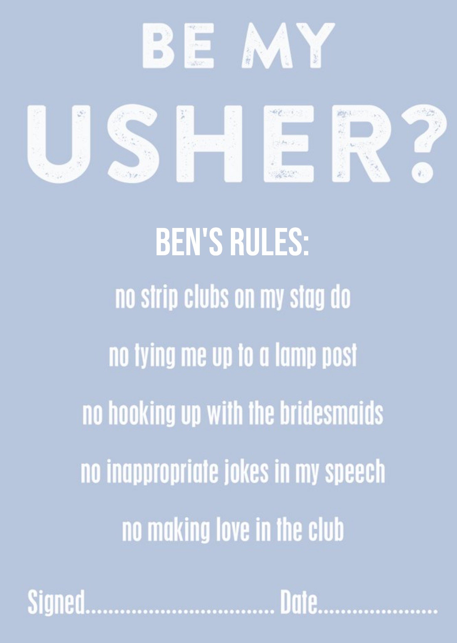 Groom's Rules Personalised Be My Usher Card Ecard