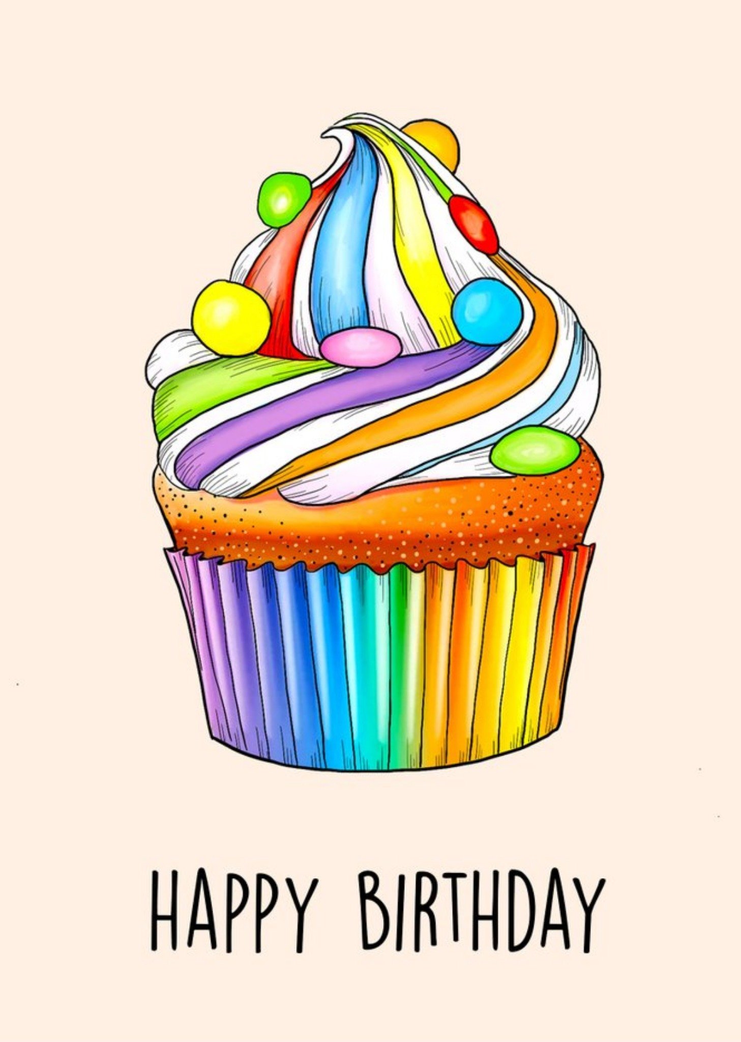 Moonpig Poppy And Mabel Bright Rainbow Cupcake Happy Birthday Card, Large