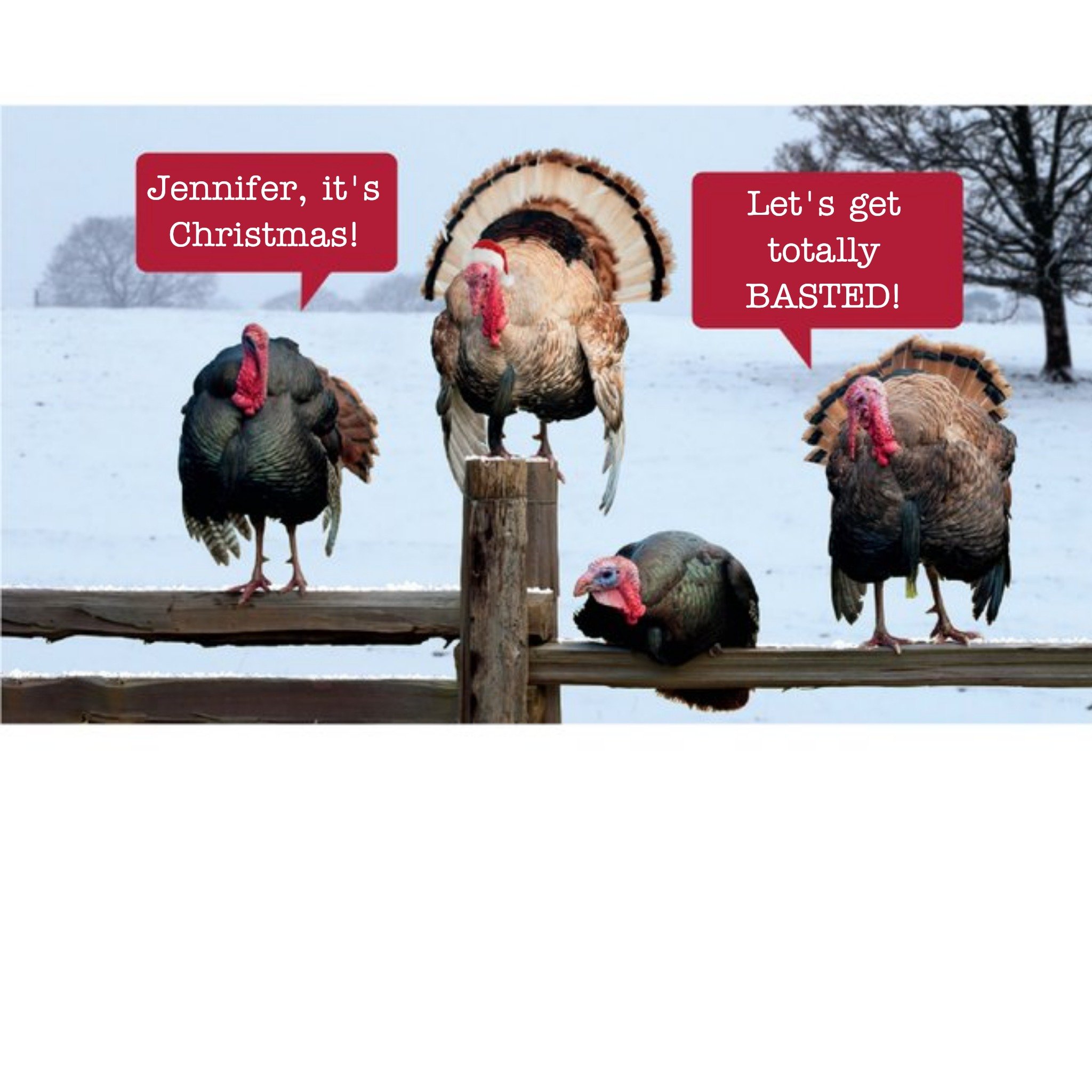 Moonpig Turkey Joke Personalised Christmas Card, Square