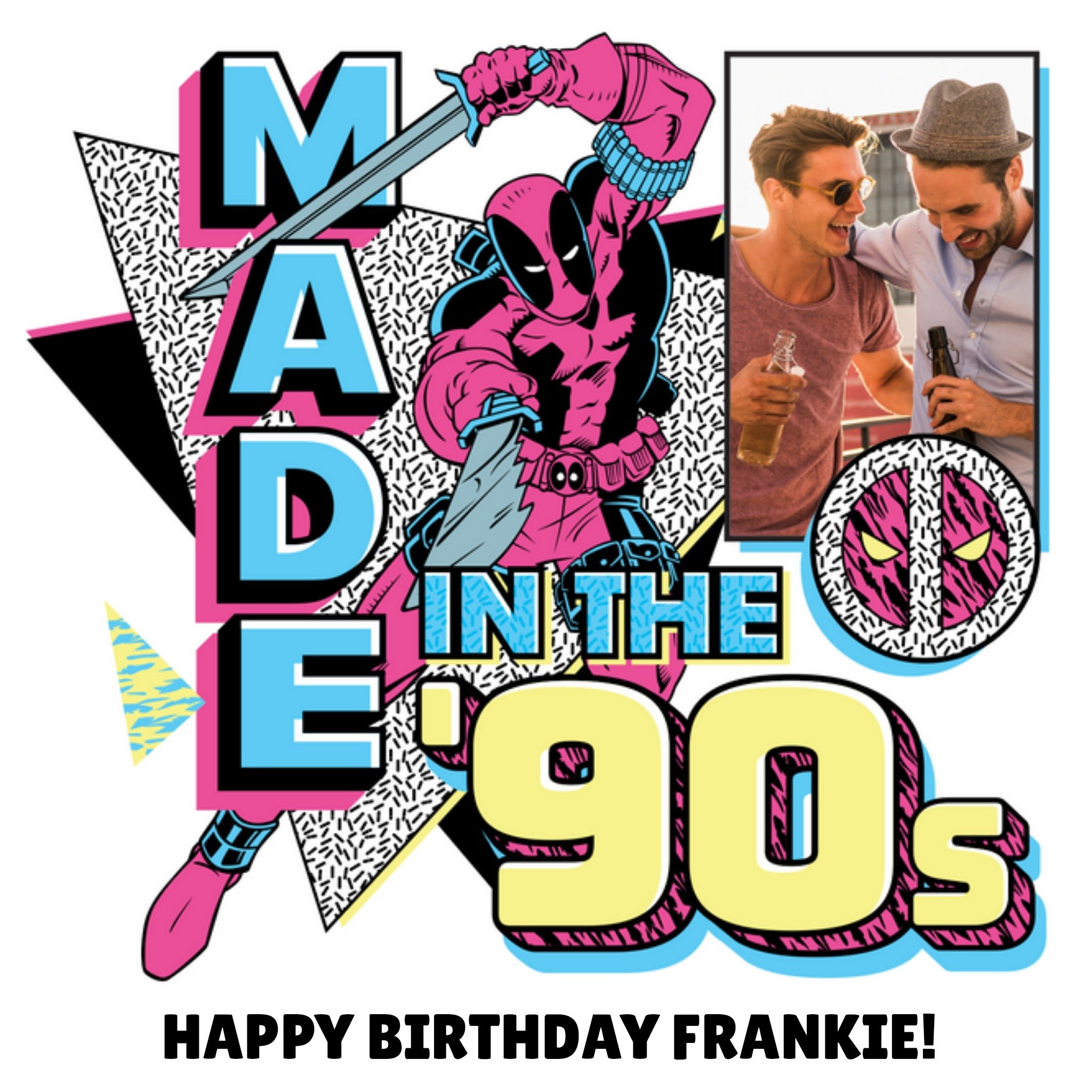 Disney Funny Deadpool Retro Made In The 90S Happy Birthday Photo Upload Card, Square