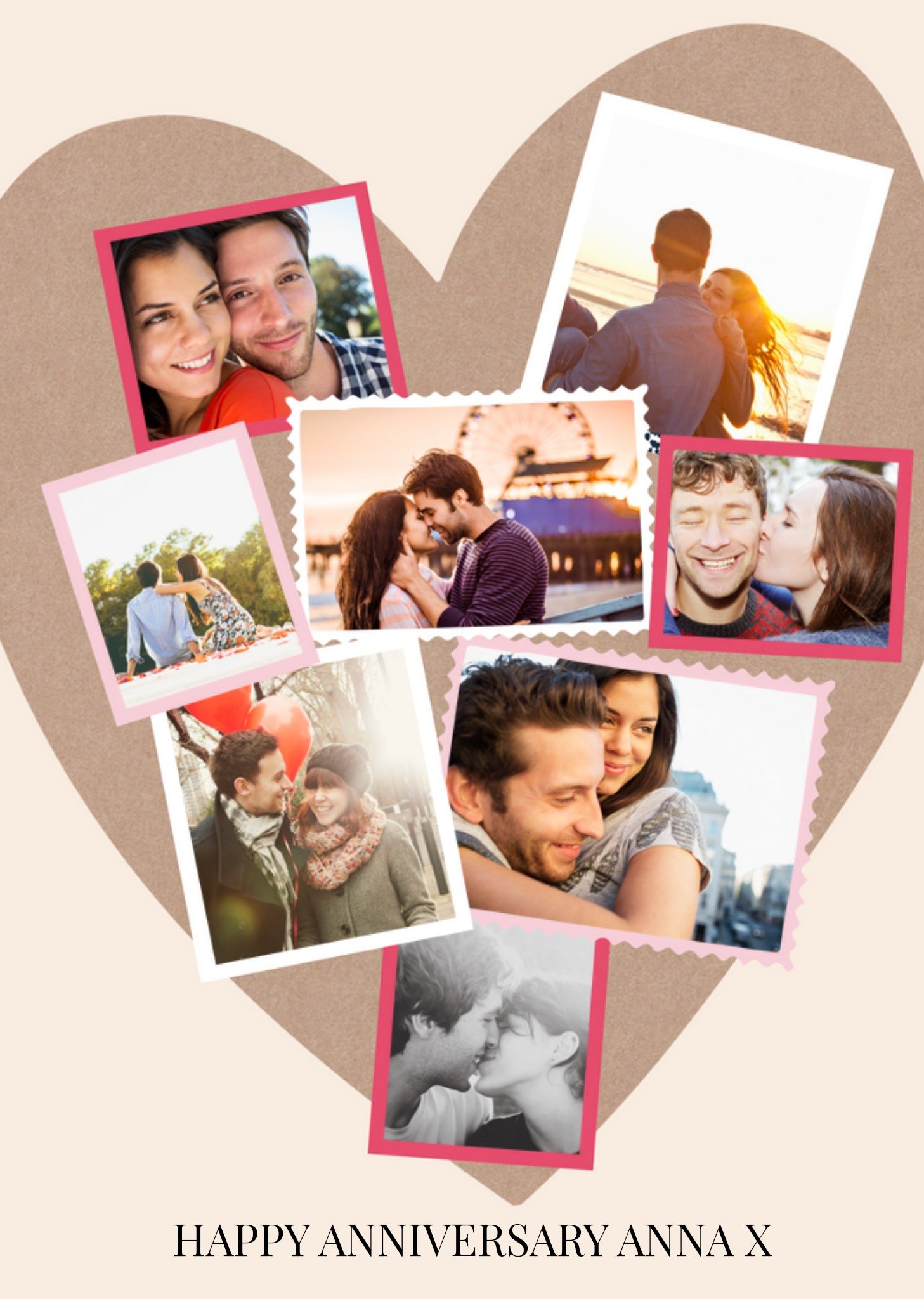 Moonpig Sweet Adoring Paper Love Heart Photo Frame Collage Photo Upload Anniversary Card, Large