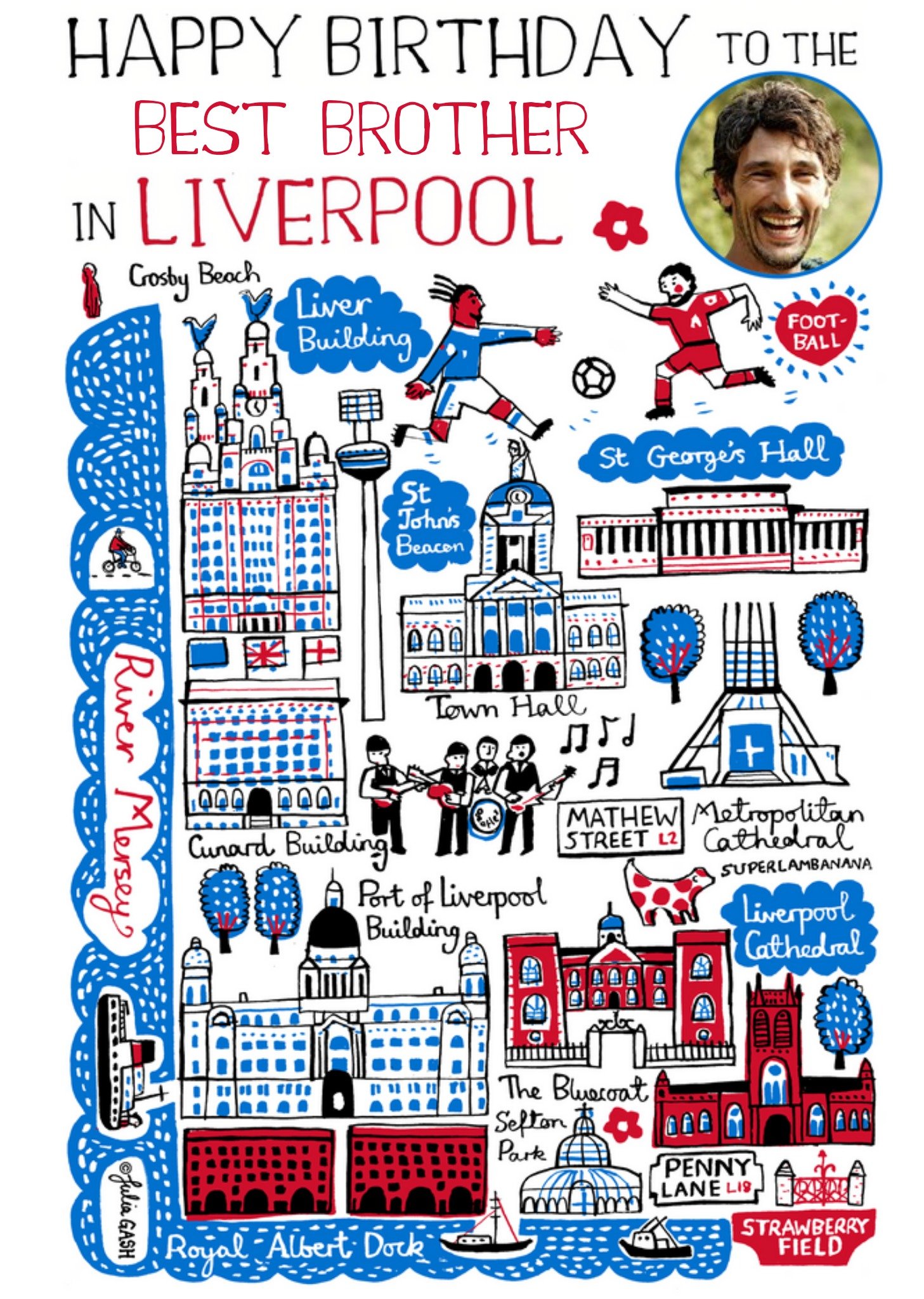 Moonpig Vibrant Collage Illustration Of Liverpool Photo Upload Birthday Card Ecard