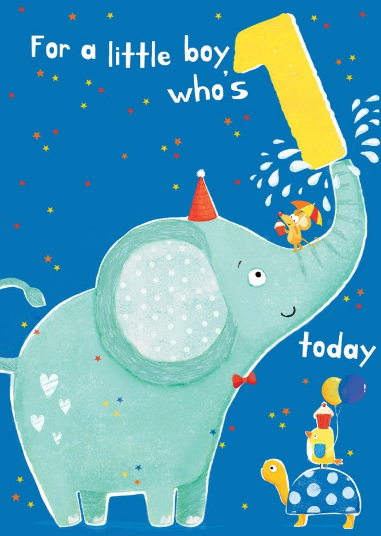 Cute Elephant For A Little Boy Who's One Today Birthday Card Ecard