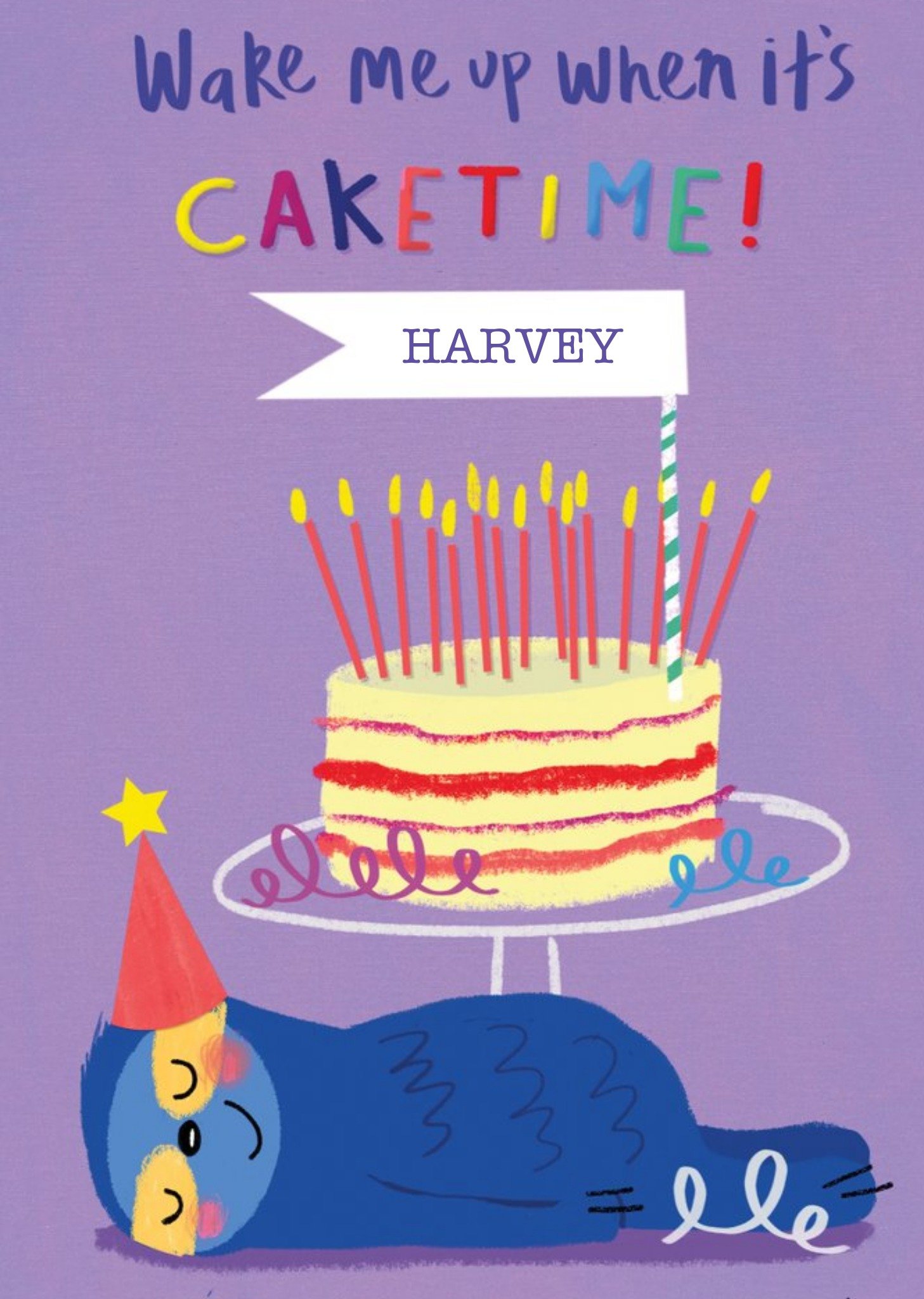 Funny Illustration Of Cake And A Sloth Sleeping Birthday Card Ecard