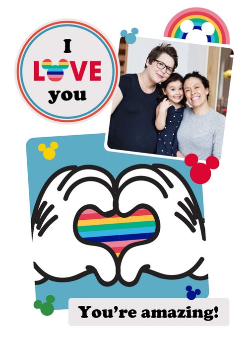 Disney Mickey Mouse Heart Hands Rainbow LGBTQ Valentine's Card