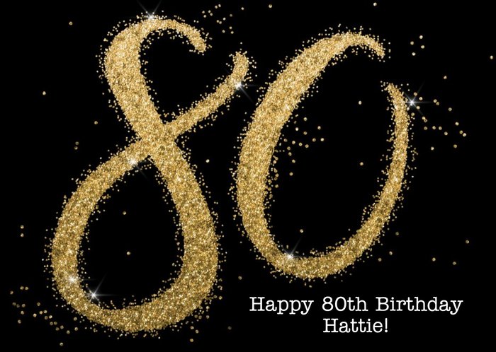 Metallic Gold Glitter 80th Personalised Birthday Card
