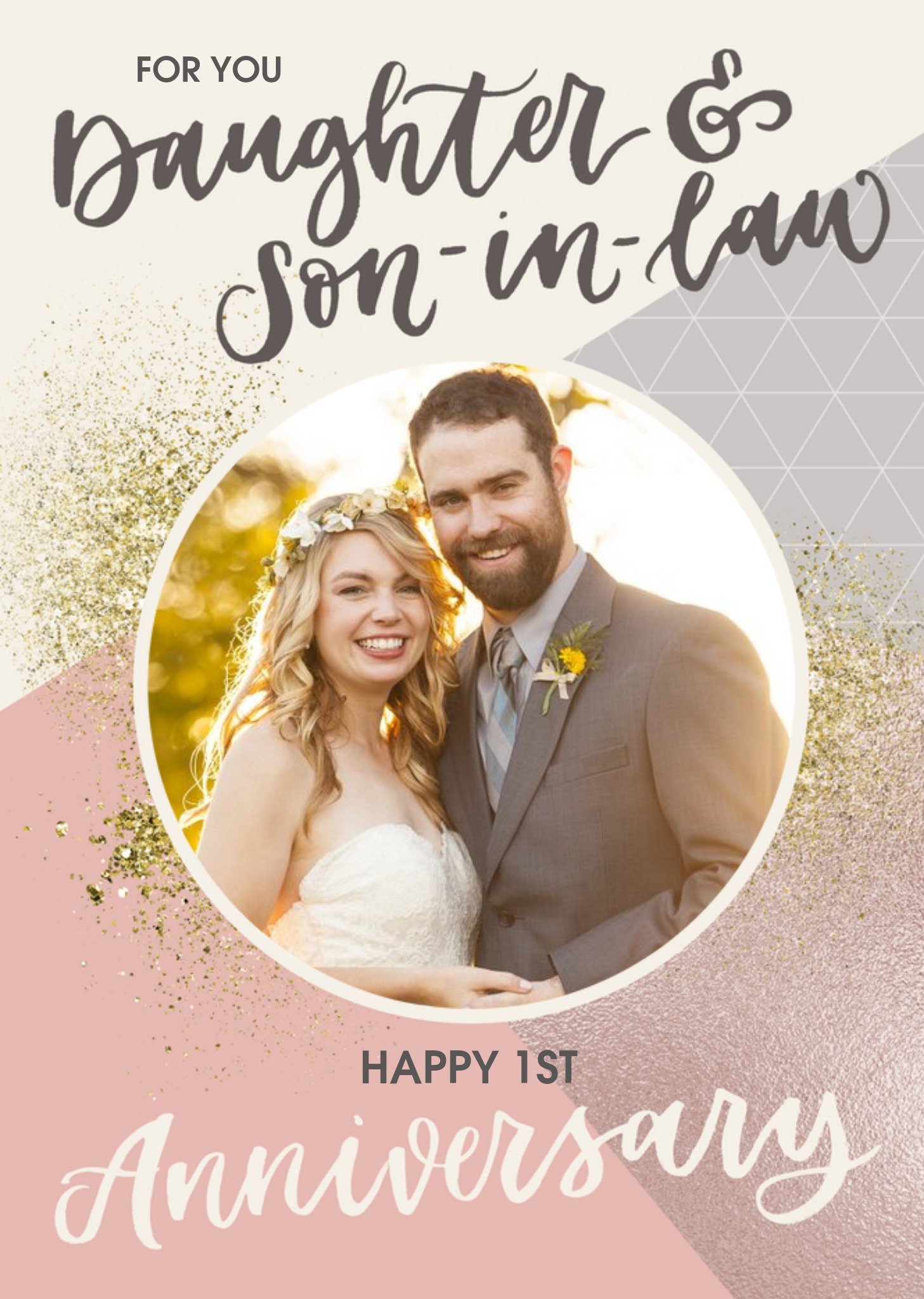 For You Daughter & Son-In-Law, Happy 1st Anniversary Photo Upload Card Ecard