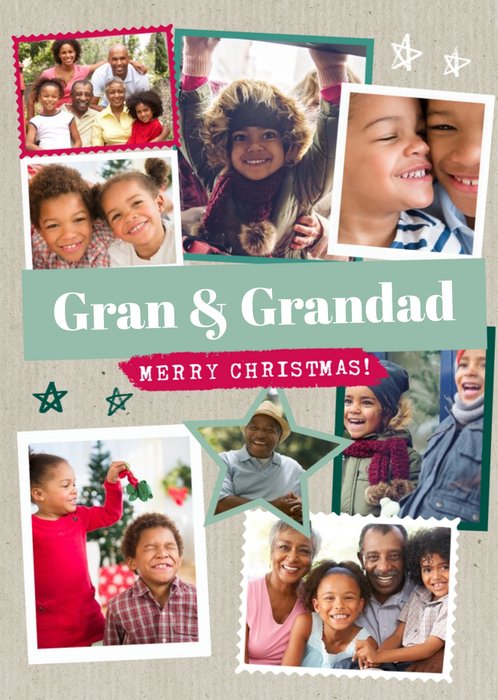 Modern Photo Upload Collage Merry Christmas Gran And Grandad Card