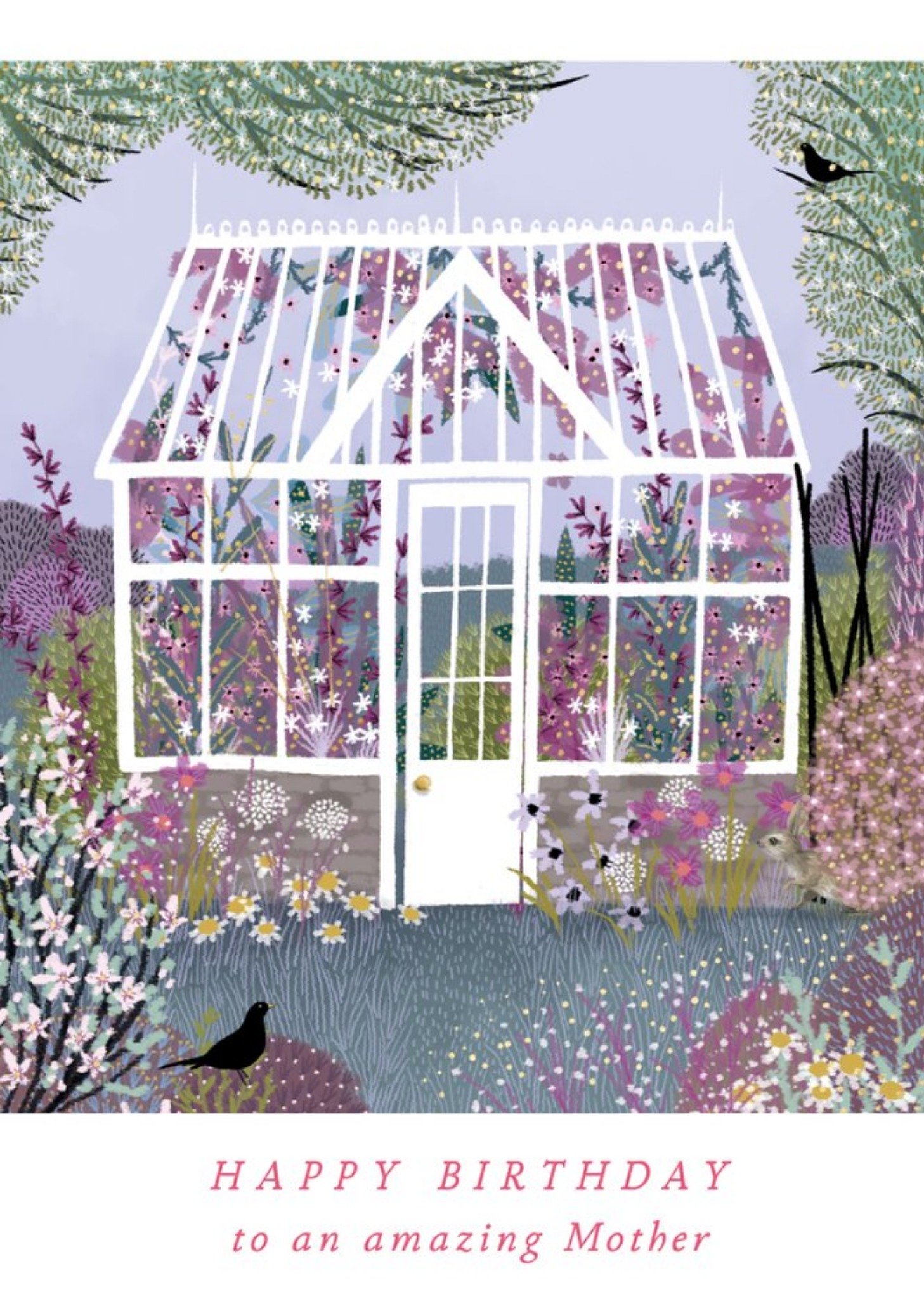 Moonpig Beautiful Illustration Of A Green House Filled With Flowers Mother's Birthday Card, Large