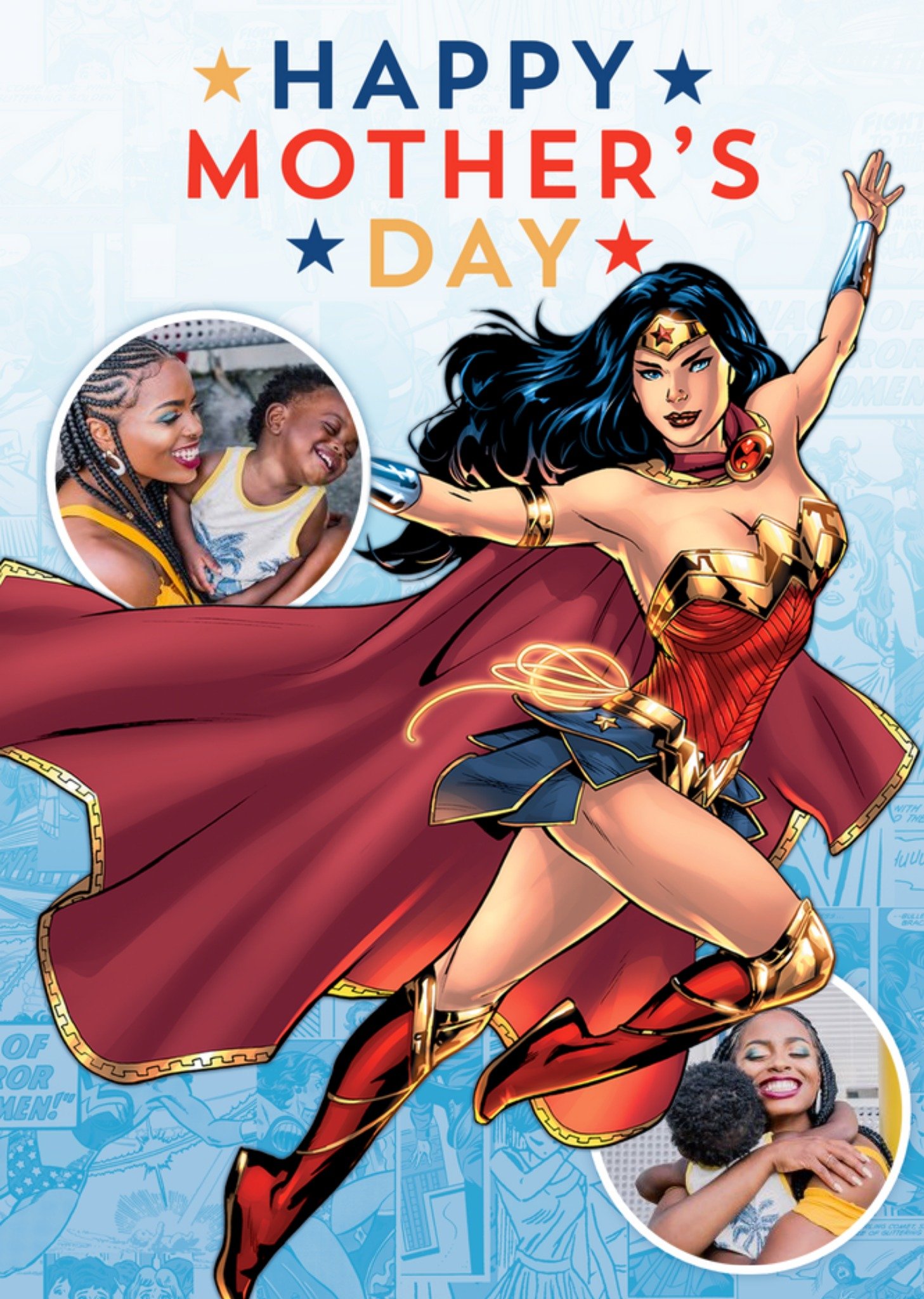 Moonpig Wonder Woman Happy Mother's Day Photo Upload Card, Large