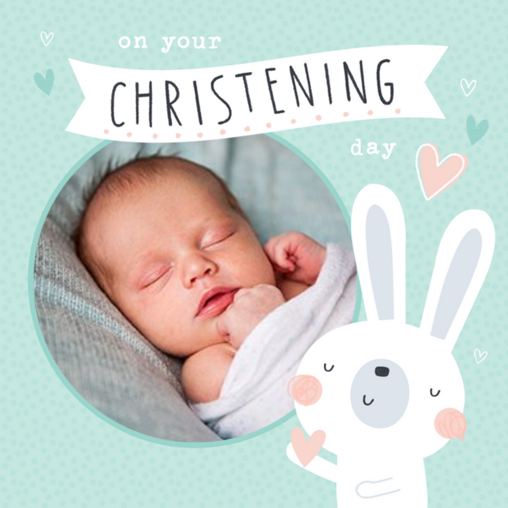 Love Hearts Sorcha Faulkner Illustrated Christening Cute Photo Upload Card, Square