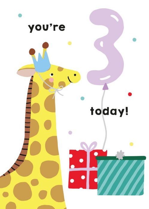 Illustrated Cute Giraffe Party Hat Youre 3 Today Birthday Card