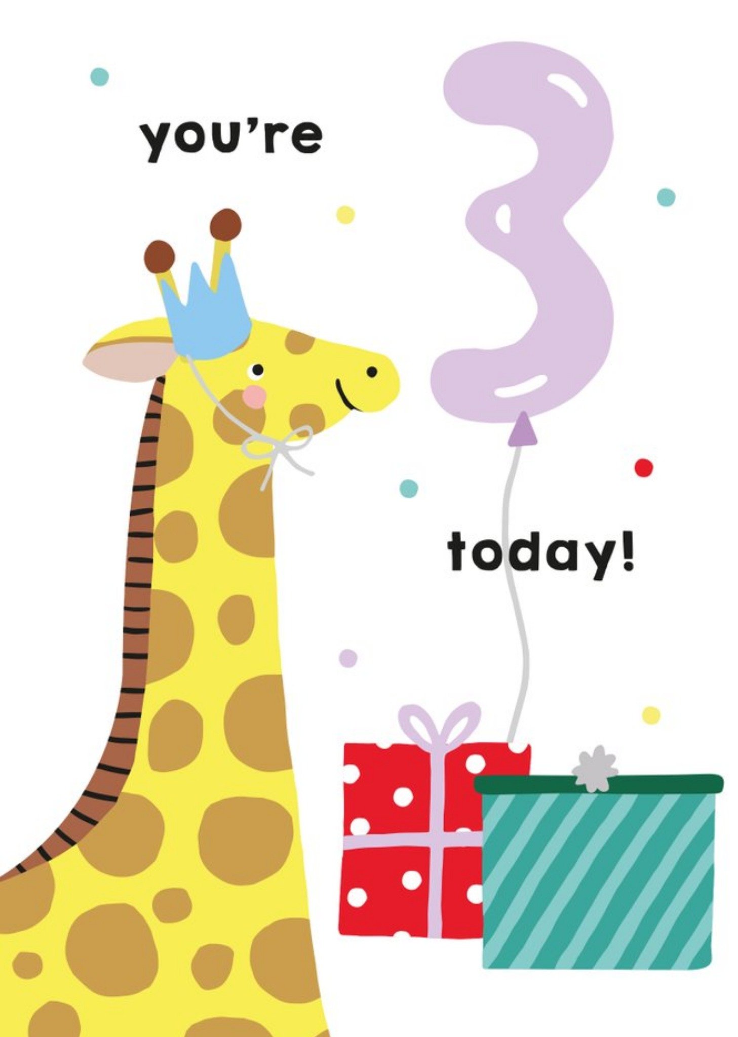 Illustrated Cute Giraffe Party Hat Youre 3 Today Birthday Card Ecard