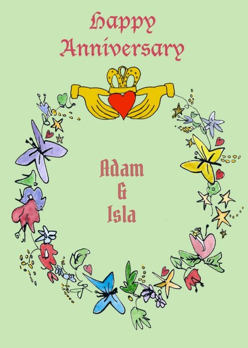 Poet and Painter Illustrated Floral Anniversary Irish Card