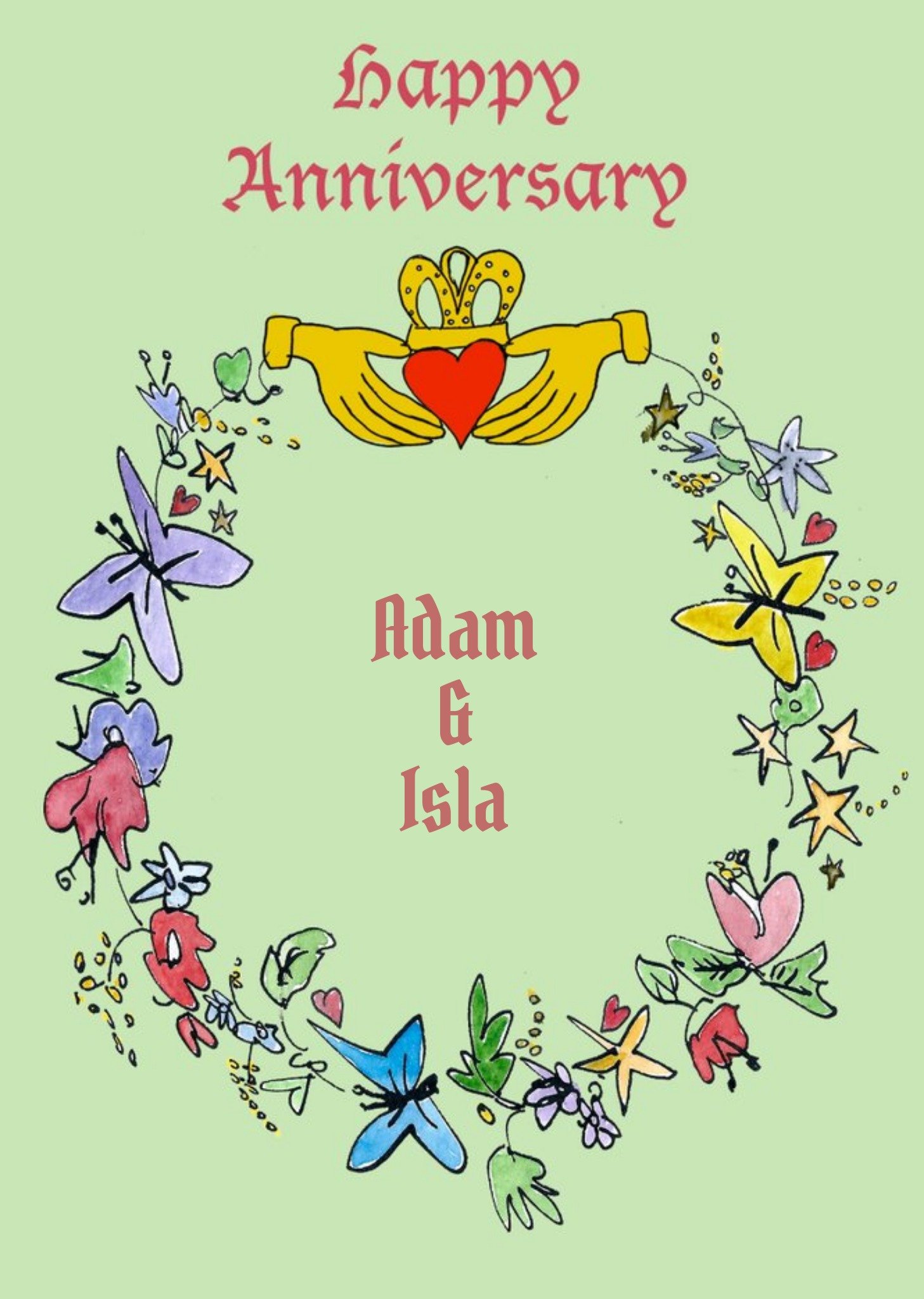 Poet And Painter Illustrated Floral Anniversary Irish Card Ecard